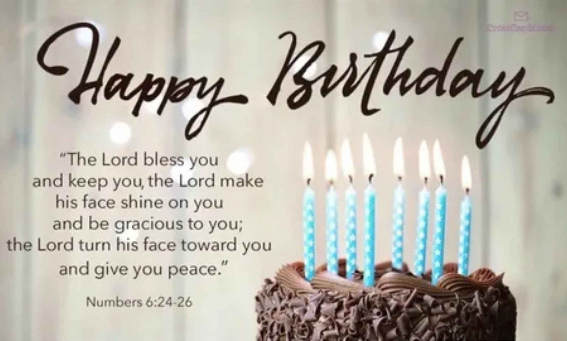 Christian birthday wishes to bless loved ones with Bible verse message and peaceful faith-inspired background