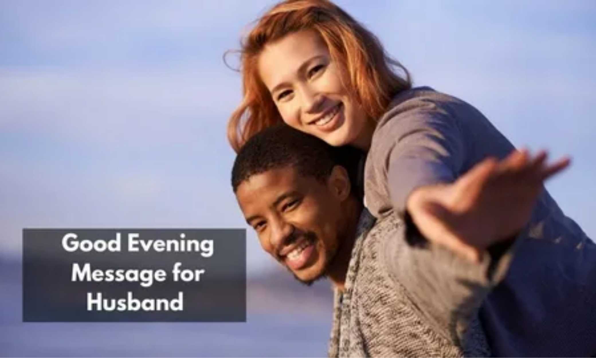 Romantic good evening message for husband with love quote and sunset background