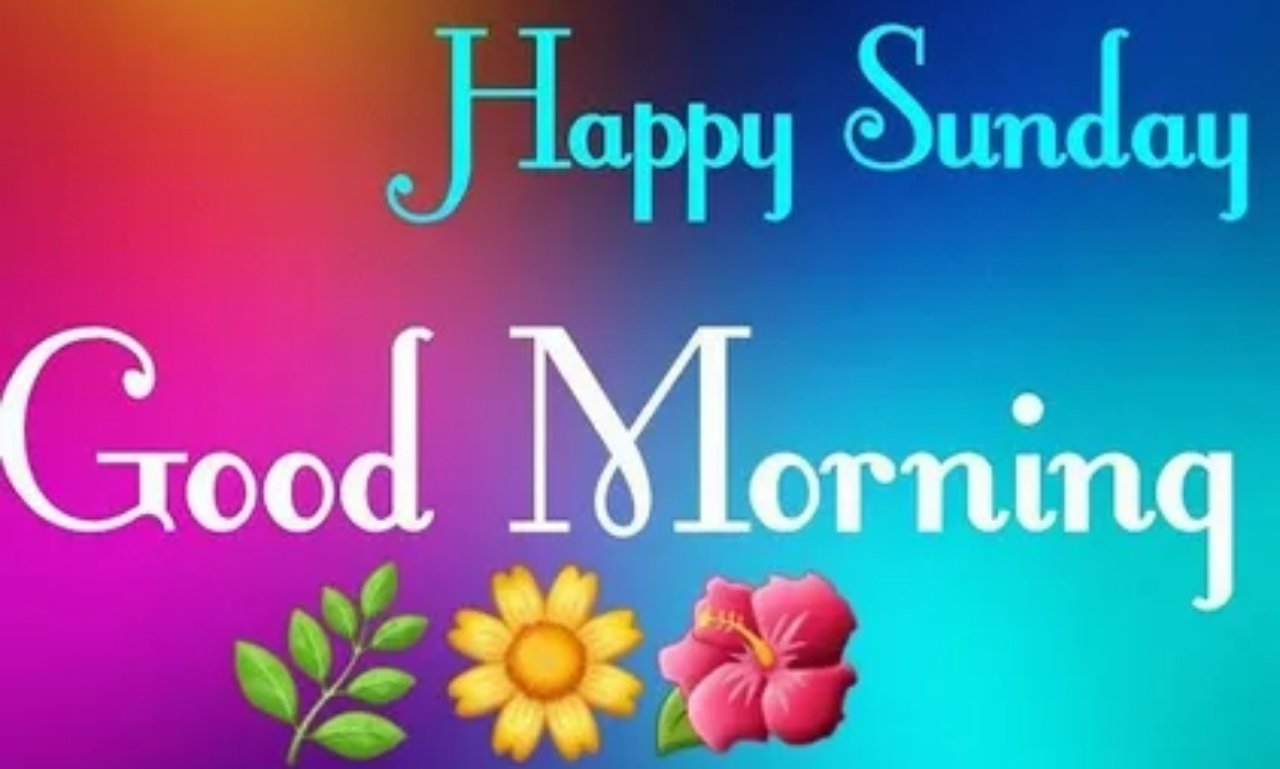 Peaceful sunrise with inspirational Good Morning Happy Sunday Message to Brighten Your Day theme of hope, faith, and renewal