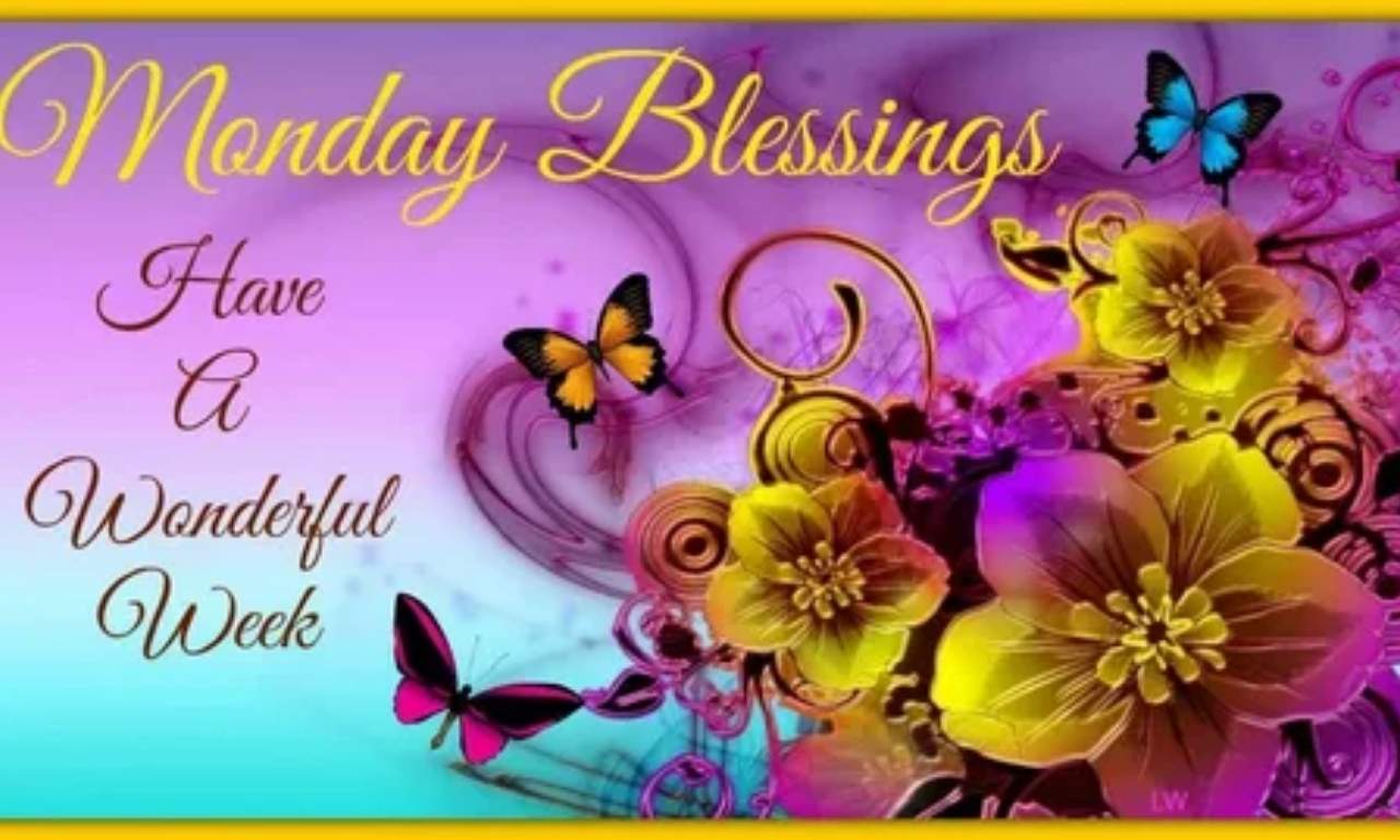 Good Morning Monday Blessings message with sunrise, calm sky, and inspirational quote to start the week with positivity