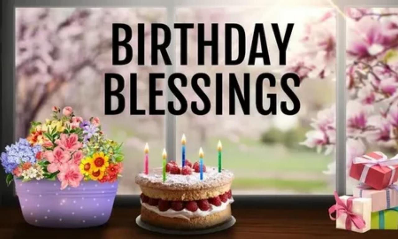 Birthday blessings filled with love and joy message card with flowers and warm light