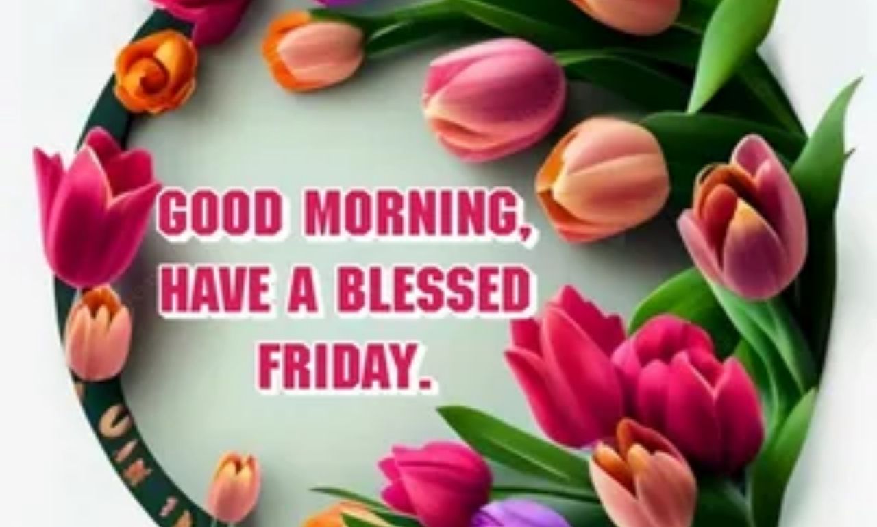 Inspirational Good Morning Friday blessings image with sunrise background and uplifting message of hope and positivity