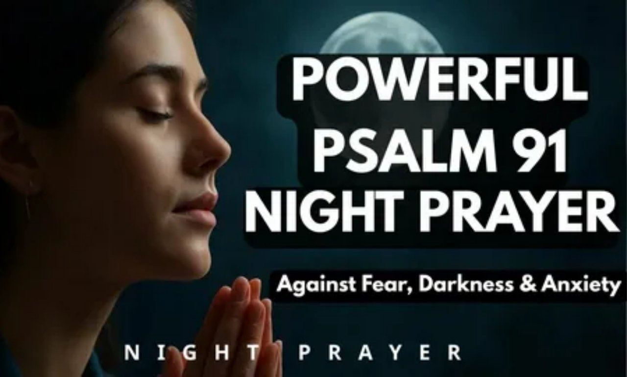 Powerful Night Prayer For Family with parents and children praying together for peace, protection, and strength