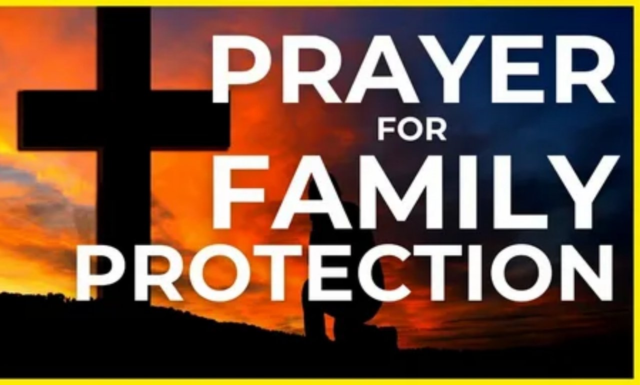Powerful Night Prayer For Family with parents and children praying together for peace, protection, and strength