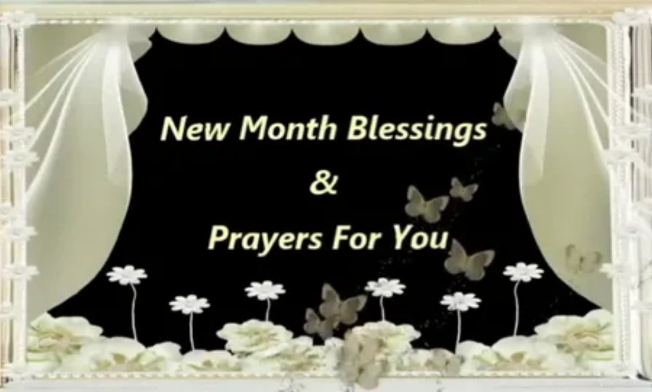 Powerful Happy New Month Prayers inspirational image with faith message and peaceful background