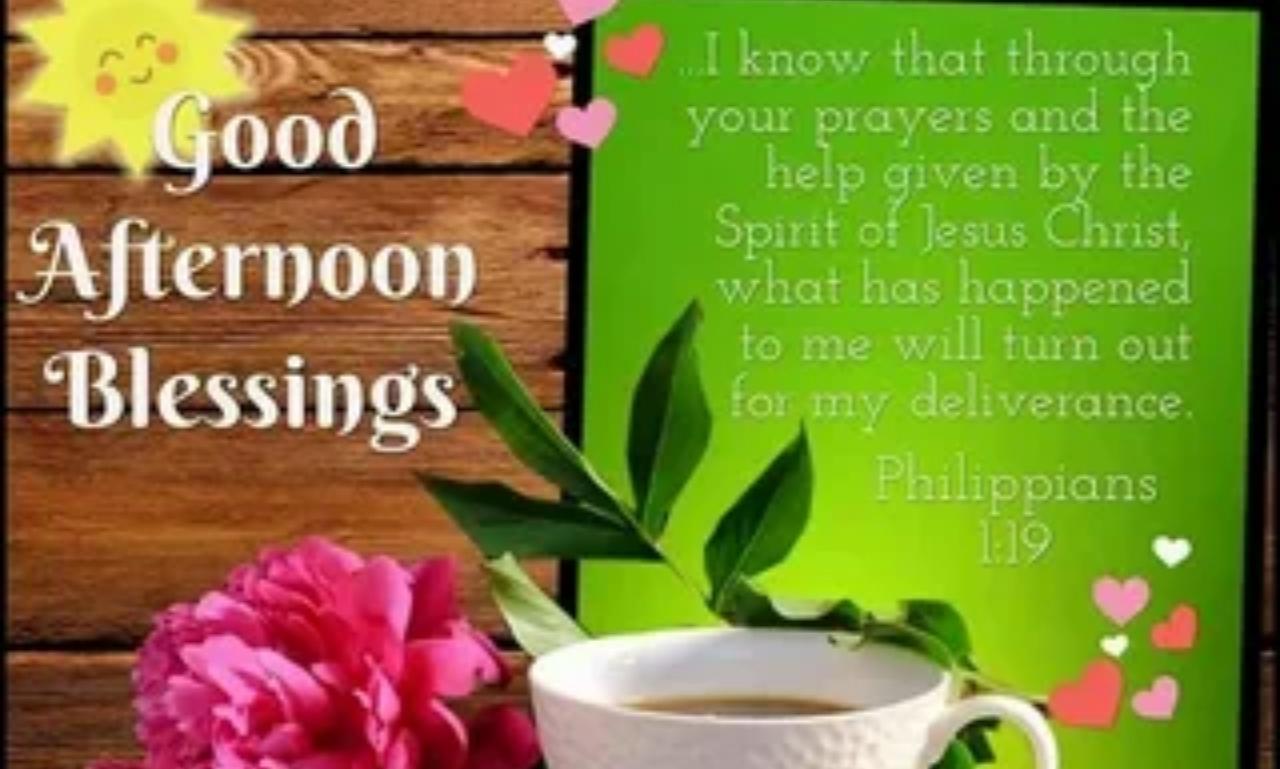 Good Afternoon Blessings: Share the Joy of Your Day inspirational quote image with peaceful sunlight and calming nature background