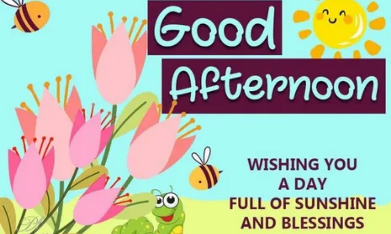 Good Afternoon Blessings: Share the Joy of Your Day inspirational quote image with peaceful sunlight and calming nature background