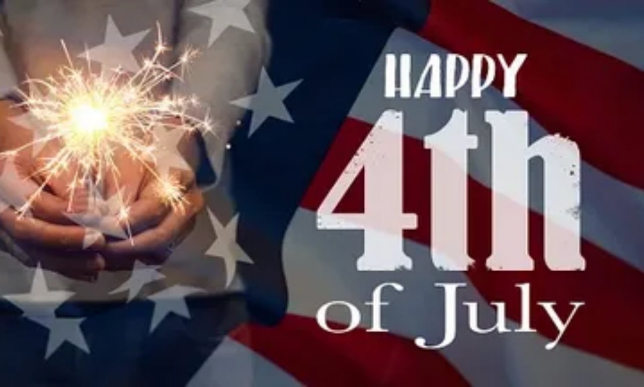 Happy 4th of July blessings with patriotic prayers and quotes over fireworks and American flag celebrating Independence Day