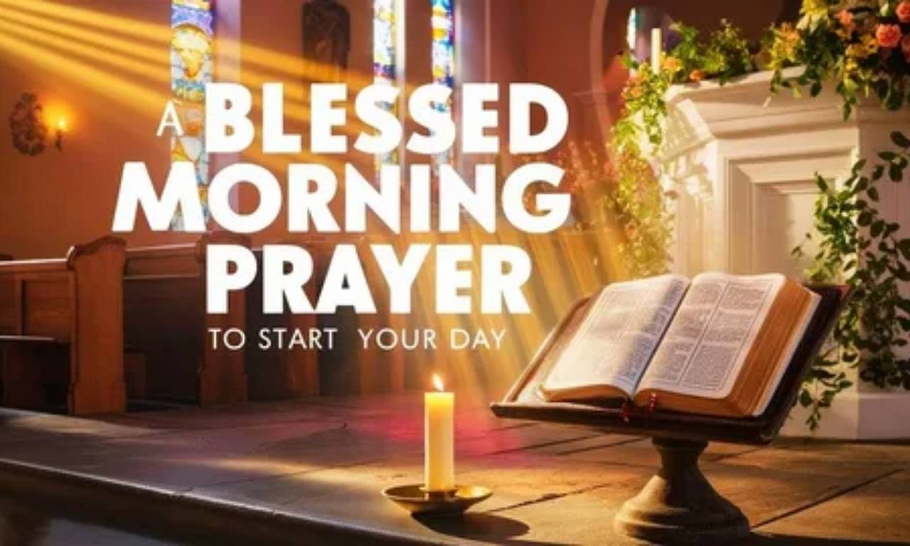 Powerful Monday morning prayer with sunrise, Bible, and peaceful morning scene symbolizing faith, hope, and a blessed start to the week.