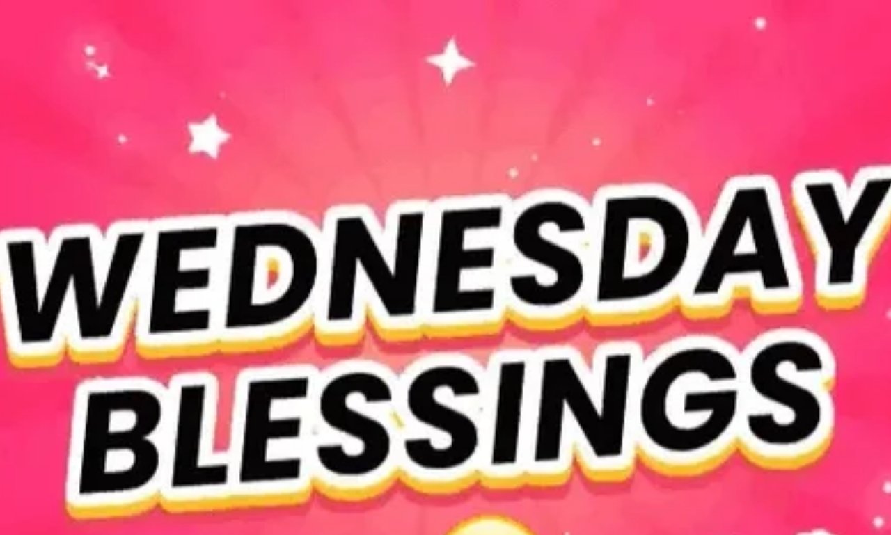 Wednesday Blessings Start Your Day with images & quotes featuring sunrise, flowers, and inspirational message of hope and faith