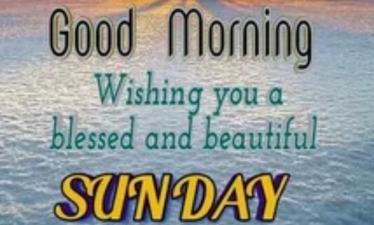 Beautiful good morning Sunday blessings with sunrise, flowers, coffee, and peaceful nature scene symbolizing hope, faith, and positivity