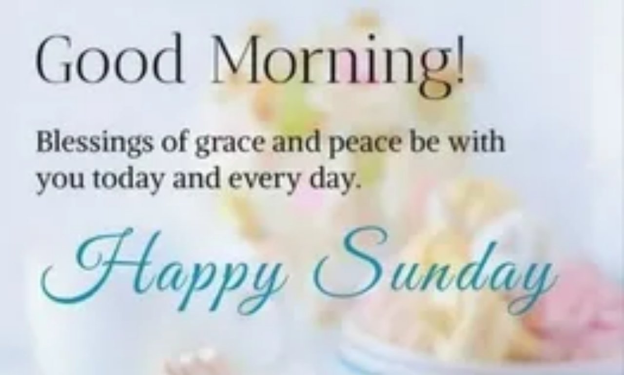 Beautiful good morning Sunday blessings with sunrise, flowers, coffee, and peaceful nature scene symbolizing hope, faith, and positivity