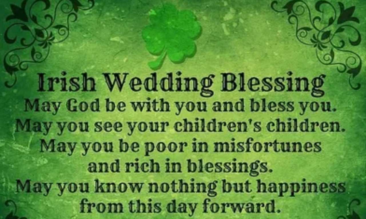 Funny Irish wedding blessings with a joyful couple celebrating love, laughter, and faith in a romantic setting