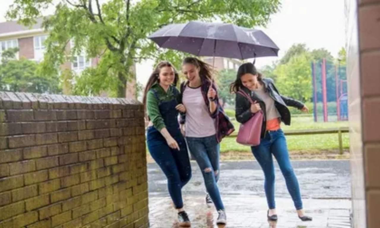 Funny & Creative Rain Blessings image with cheerful raindrops, colorful umbrella, and uplifting quotes bringing hope, laughter, and encouragement during rainy days