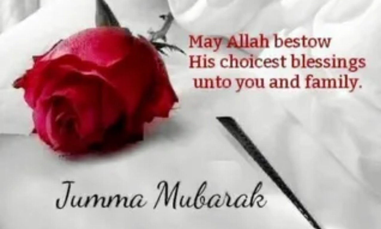 Jumma Mubarak quotes, duas, and wishes with open Quran, prayer beads, and peaceful Islamic Friday background