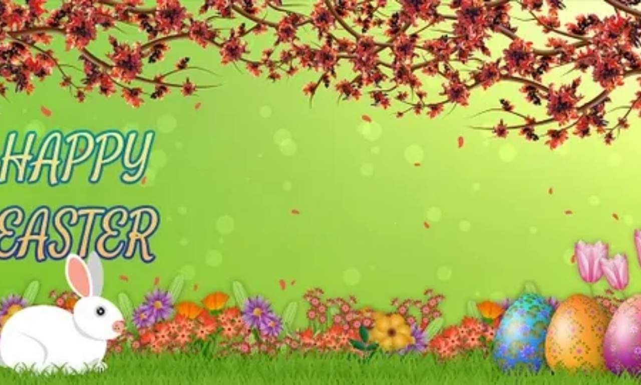 Easter blessings image featuring sunrise, cross, spring flowers, and peaceful landscape symbolizing hope, resurrection, faith, and renewal