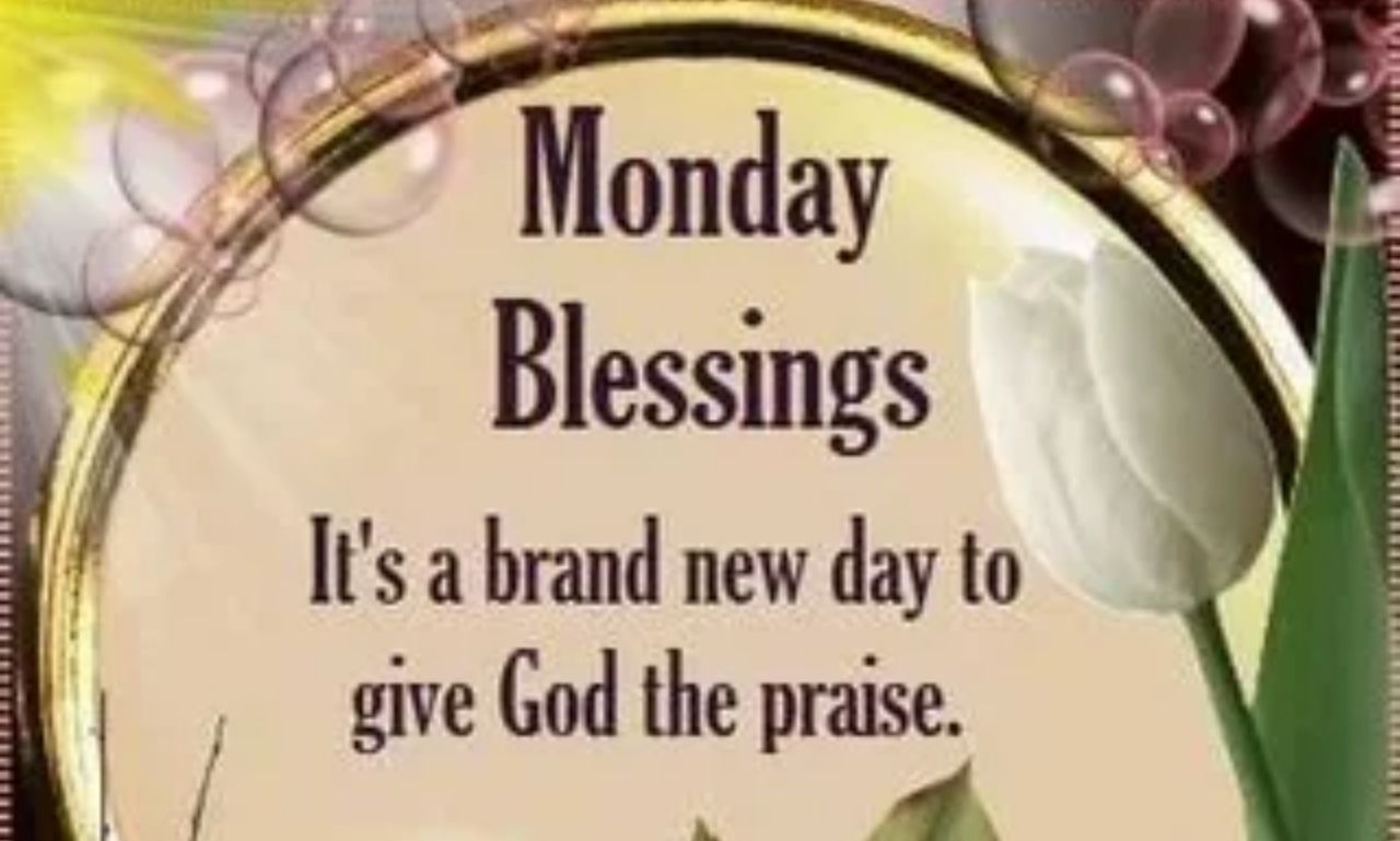 Good Morning Monday blessings image with sunrise, inspirational quote, and peaceful nature background symbolizing hope and positivity