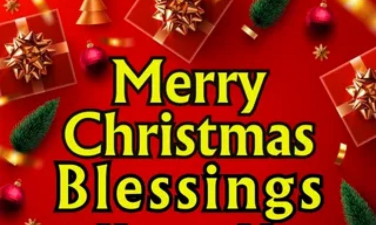 Merry Christmas blessings with glowing lights, snowy scene, and inspirational quotes for hope, faith, peace, and joyful holiday wishes