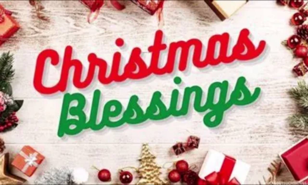 Merry Christmas blessings with glowing lights, snowy scene, and inspirational quotes for hope, faith, peace, and joyful holiday wishes