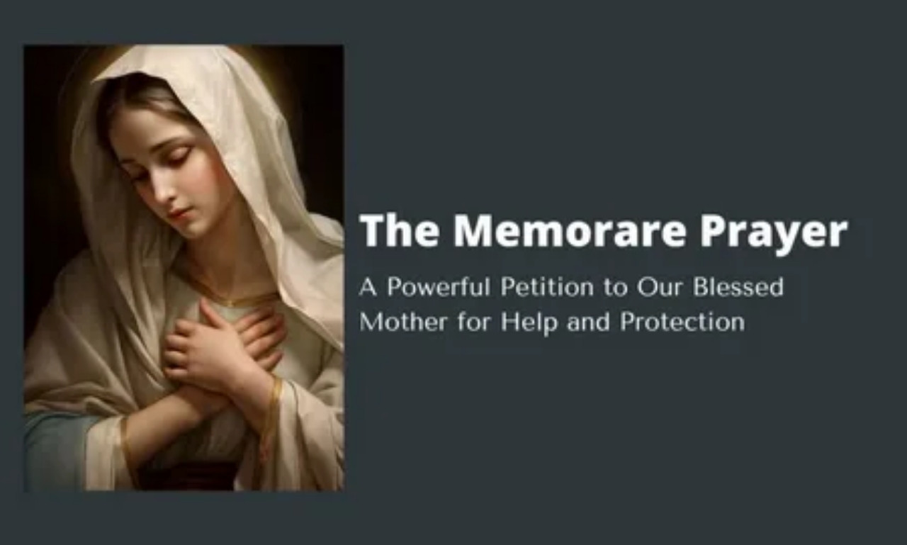 Powerful scriptures to pray with the Memorare Prayer image featuring Bible, rosary, and peaceful candlelight symbolizing faith and prayer