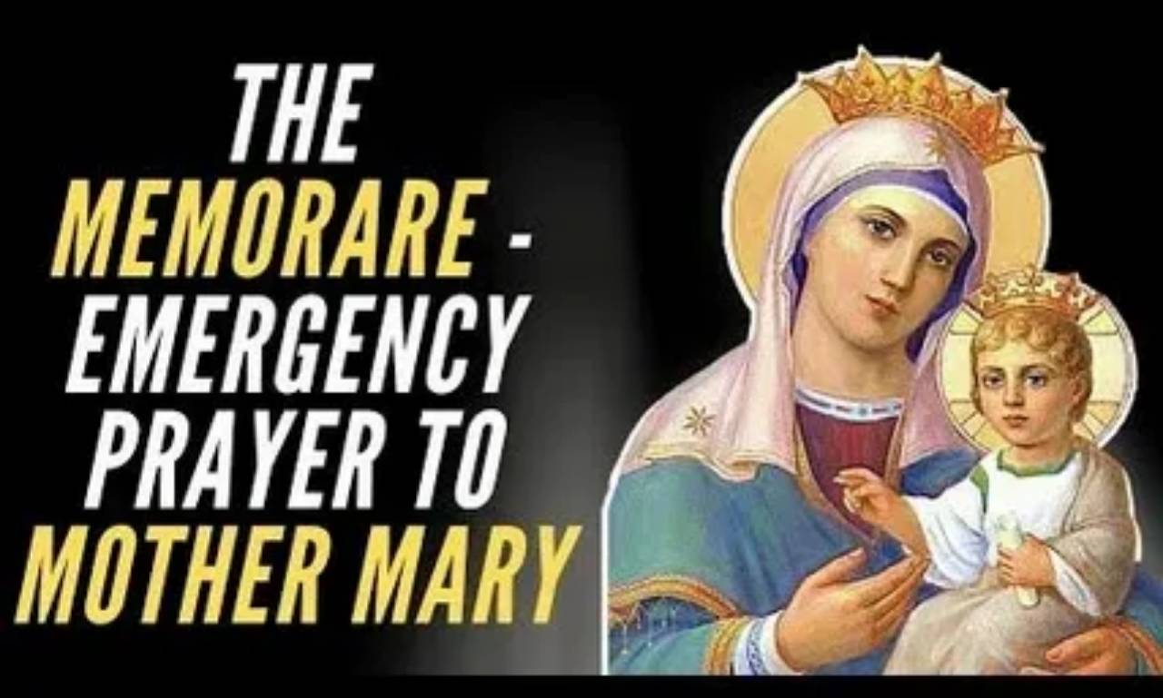 Powerful scriptures to pray with the Memorare Prayer image featuring Bible, rosary, and peaceful candlelight symbolizing faith and prayer