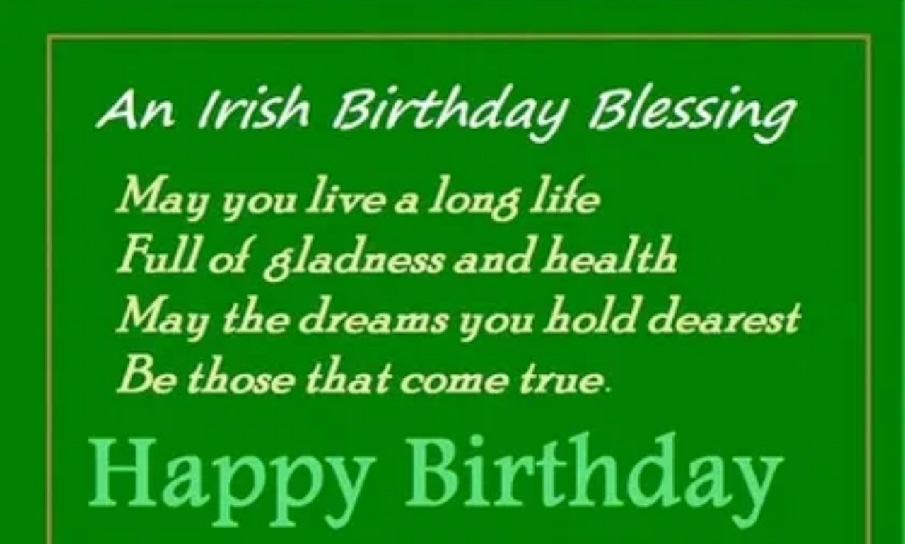 Irish birthday celebration with cake, candles, shamrocks, and heartfelt blessings quotes for joy, laughter, and traditional wishes