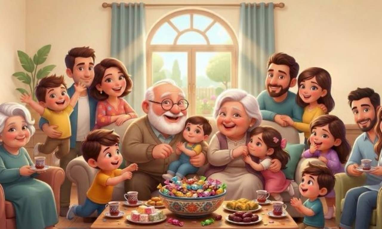 Happy family laughing together at home while sharing funny family blessings, prayers, and inspirational quotes filled with love, faith, joy, and togetherness.