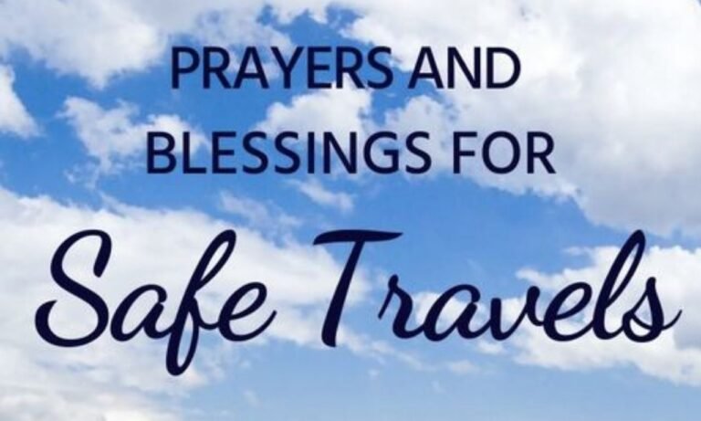 Peaceful Christian prayer for safe travel and protection showing a traveler with hands raised in faith, surrounded by soft golden light representing divine guidance, peace, and God's covering on every journey
