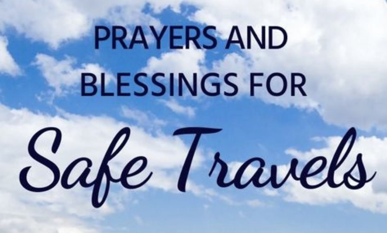 Peaceful Christian prayer for safe travel and protection showing a traveler with hands raised in faith, surrounded by soft golden light representing divine guidance, peace, and God's covering on every journey