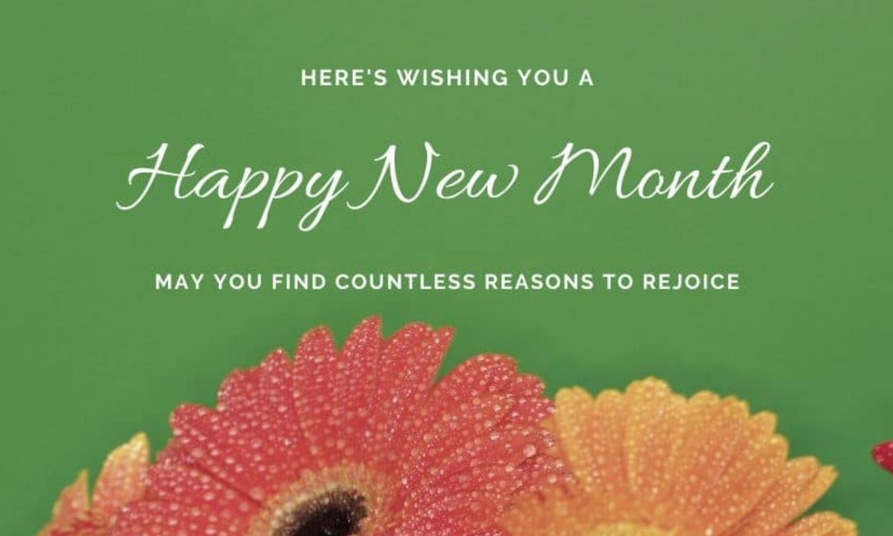 Inspirational Happy New Month wishes with uplifting prayers, blessings, quotes, and messages over a beautiful sunrise symbolizing hope, faith, peace, and new beginnings.