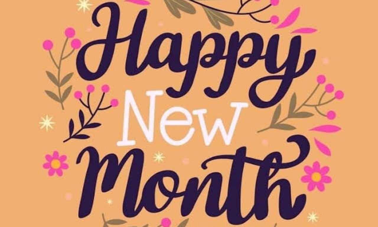 Inspirational Happy New Month wishes with uplifting prayers, blessings, quotes, and messages over a beautiful sunrise symbolizing hope, faith, peace, and new beginnings.