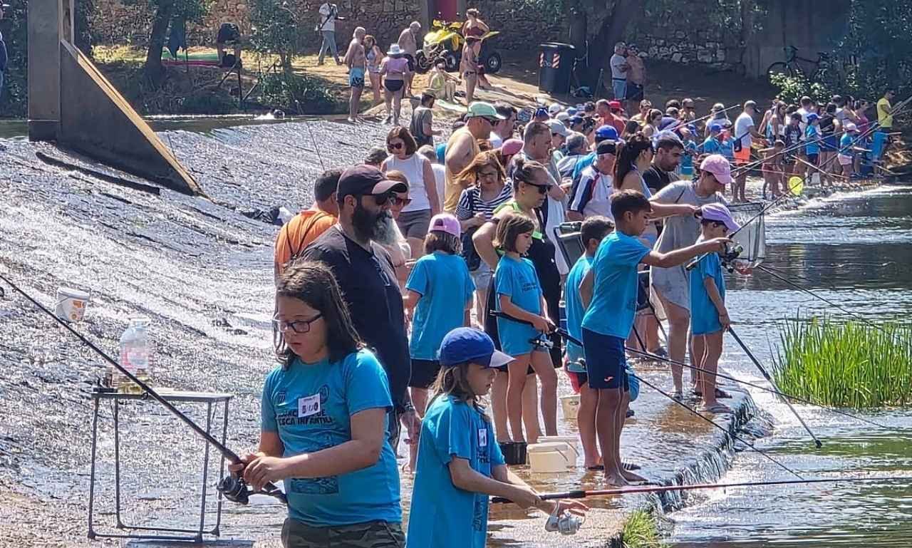 Happy anglers celebrating a fishing festival by a lake with fishing rods, laughter, and funny fishing festival blessings, quotes, wishes, and prayers promoting joy, faith, friendship, and community spirit.
