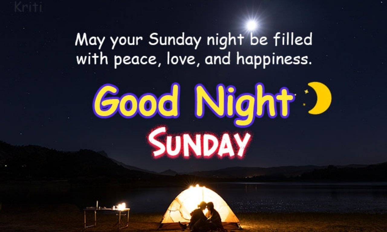 Sweet Sunday Good Night Wishes to Share with Love featuring a peaceful sunset, glowing stars, heartfelt prayers, faith-filled blessings, and inspirational good night quotes for family and friends.