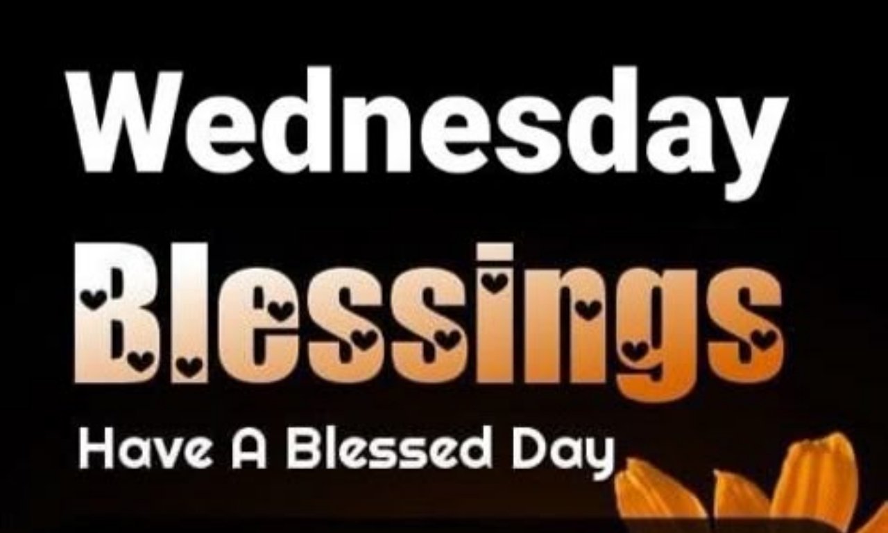 Happy Wednesday Blessings, Quotes & Prayers to Inspire You with a peaceful sunrise, flowers, open Bible, coffee cup, and inspiring faith-filled morning message.