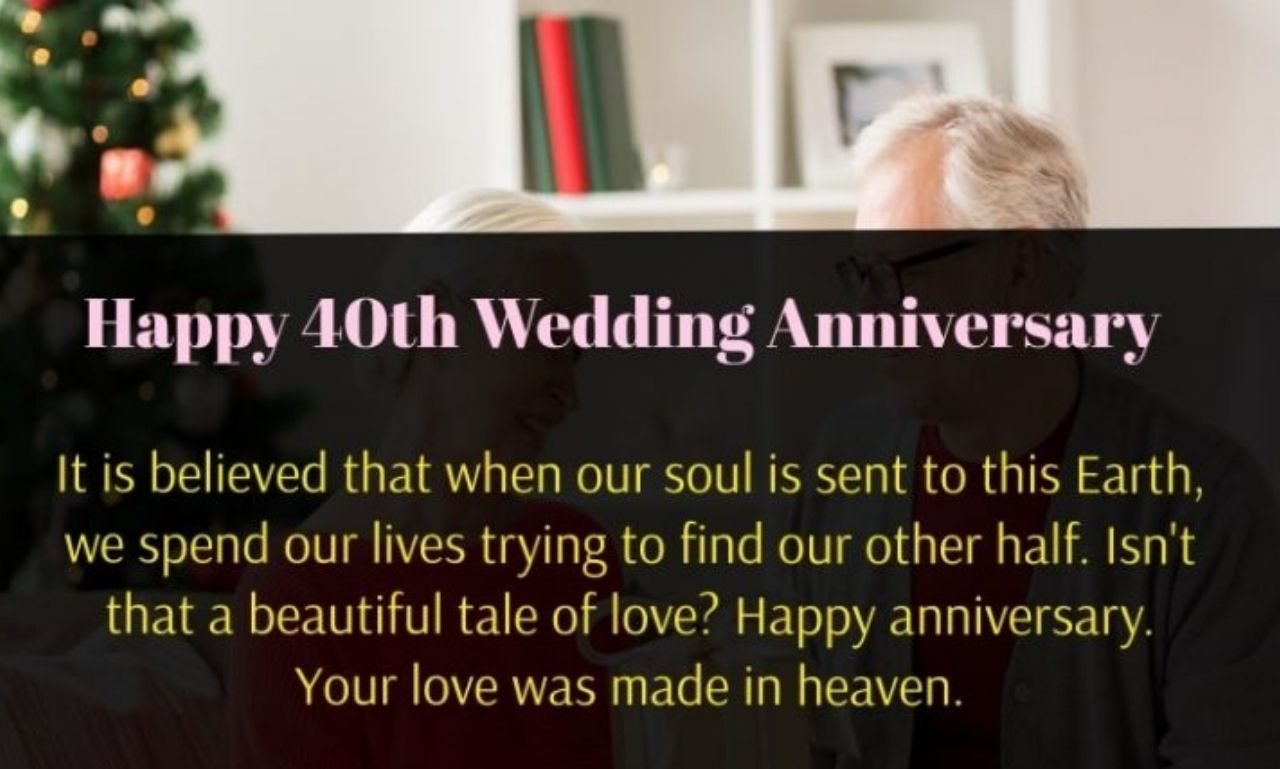 Loving and Heartfelt 40th Wedding Anniversary Wishes featured image with a happy couple celebrating their Ruby Anniversary surrounded by love, flowers, and joyful family moments.