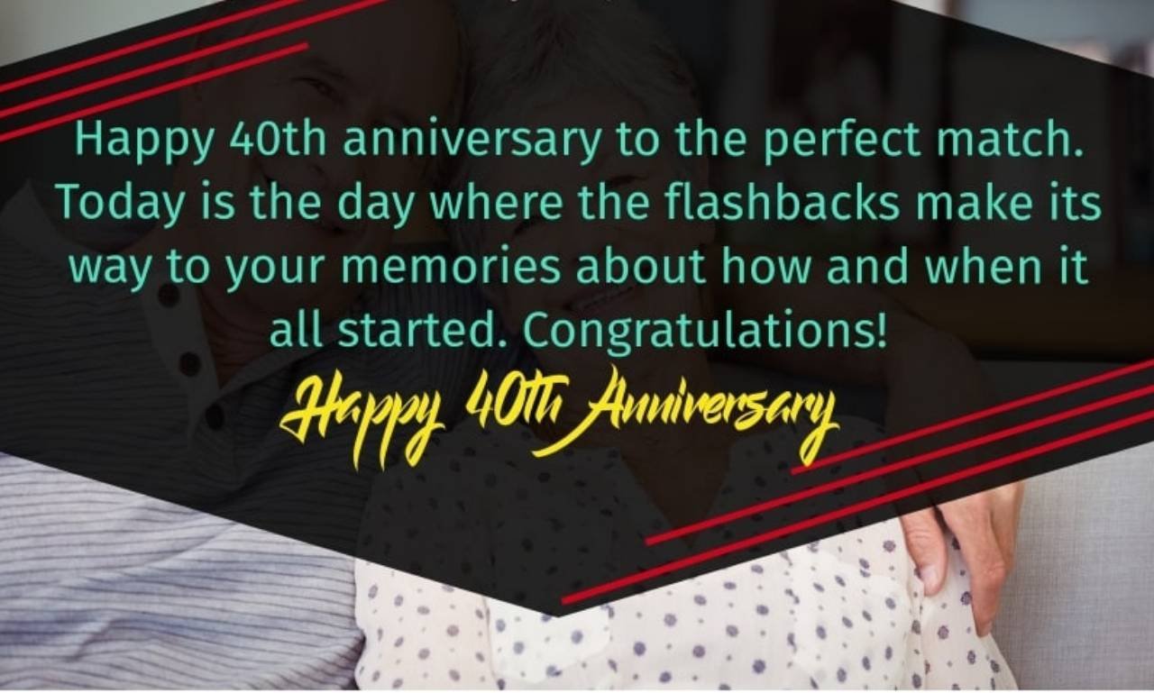 Loving and Heartfelt 40th Wedding Anniversary Wishes featured image with a happy couple celebrating their Ruby Anniversary surrounded by love, flowers, and joyful family moments.
