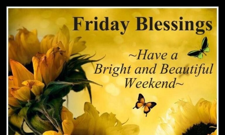Friday Blessings for a Happy Weekend featuring a peaceful sunrise, an open Bible, blooming flowers, and a relaxing weekend nature scene symbolizing faith, hope, peace, and God's blessings.