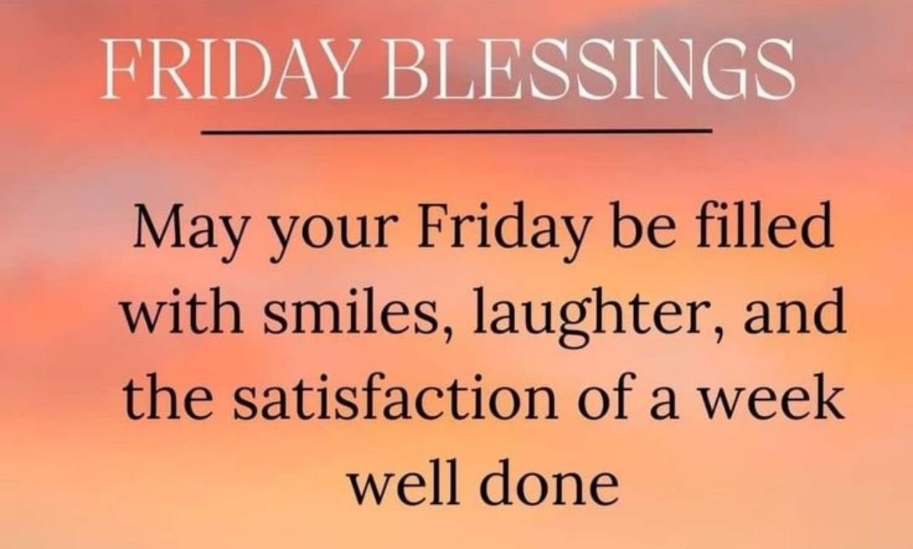 Friday Blessings for a Happy Weekend featuring a peaceful sunrise, an open Bible, blooming flowers, and a relaxing weekend nature scene symbolizing faith, hope, peace, and God's blessings.