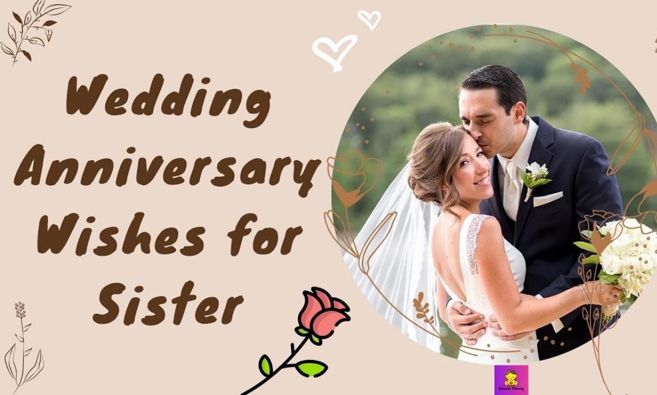 Beautiful floral greeting card featuring heartwarming wedding anniversary wishes for sister with loving blessings and prayers.