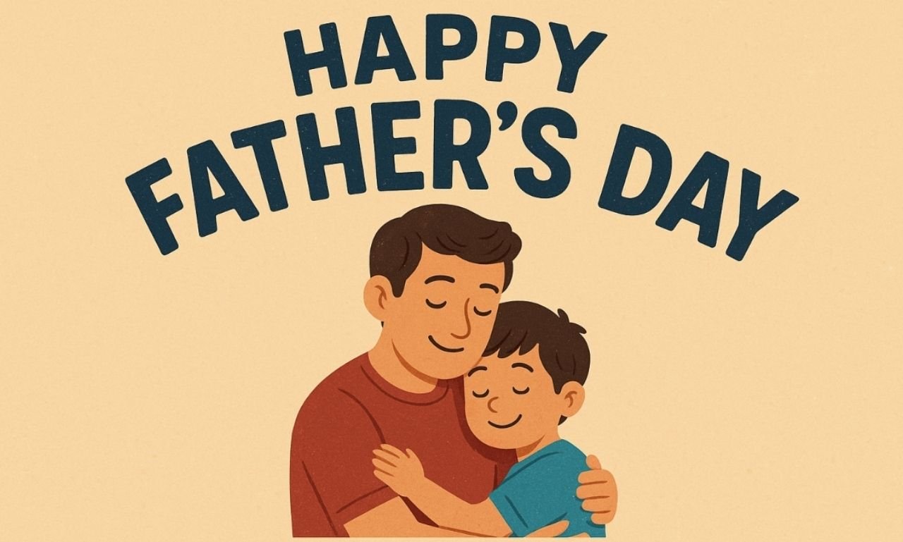 Happy Father's Day Blessings and Prayers to Share with Dad featuring a loving father and child embracing at sunset with heartfelt blessings, prayers, faith, gratitude, and inspirational Father's Day wishes.