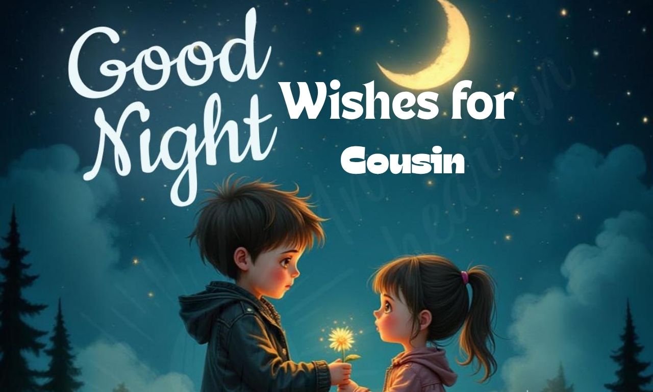 Sweet Good Night Wishes for Cousin to Feel Special featuring a peaceful moonlit night with glowing stars, cozy bedtime scenery, and heartfelt messages, blessings, and prayers to make your cousin feel loved, appreciated, and cherished.